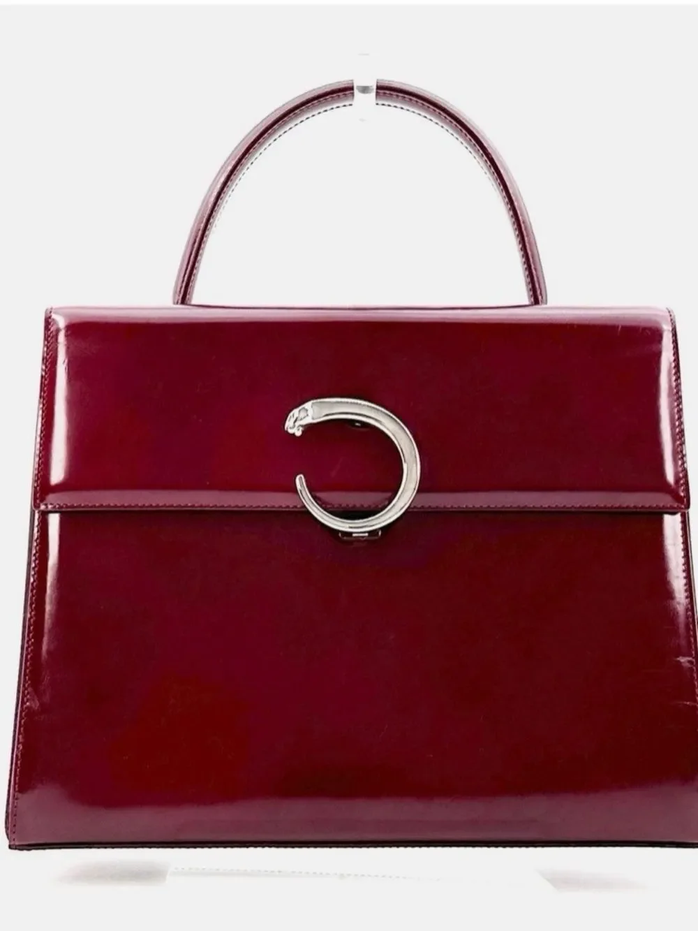 Cartier Panthere Patent Leather Satchel with Silver-Tone C-Clasp
